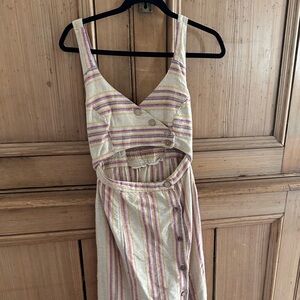 Free People Tan and Pink Sleeveless V-Neck Sundress